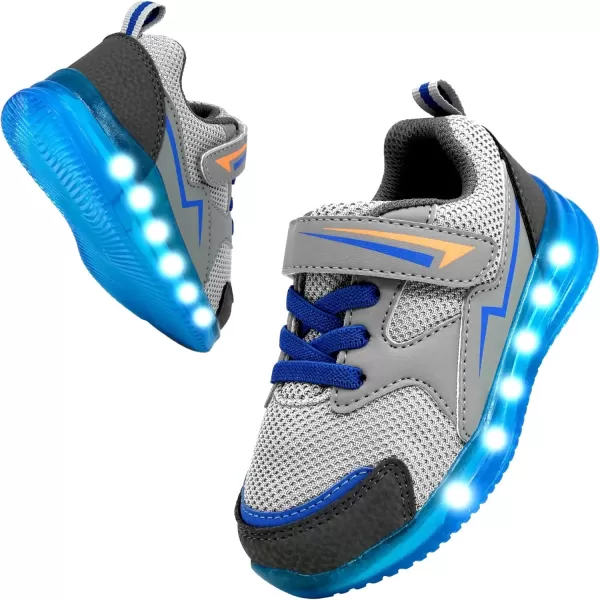 imageLight Up Toddler Boys Girls Shoes LED Flashing Lightweight Tennis Walking Sneakers for Toddler and Little KidBoy Light Up Sneakers Grey
