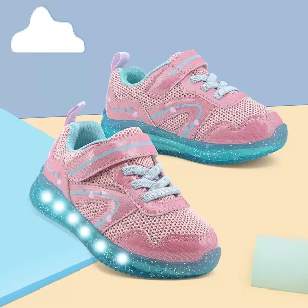 imageLight Up Toddler Boys Girls Shoes LED Flashing Lightweight Tennis Walking Sneakers for Toddler and Little KidPink Light Up Shoes Toddler