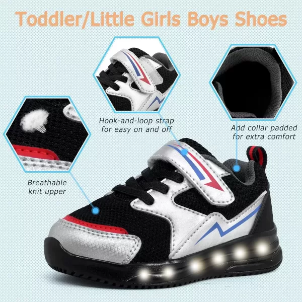 imageLight Up Toddler Boys Girls Shoes LED Flashing Lightweight Tennis Walking Sneakers for Toddler and Little KidToddler Black Light Up Shoes