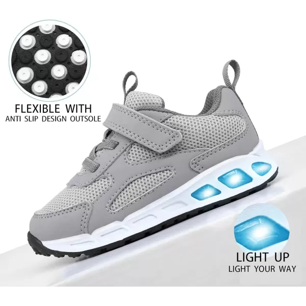 imageLight Up Toddler Boys Girls Shoes LED Flashing Lightweight Tennis Walking Sneakers for Toddler and Little KidToddler Boy Shoes Grey Light Up