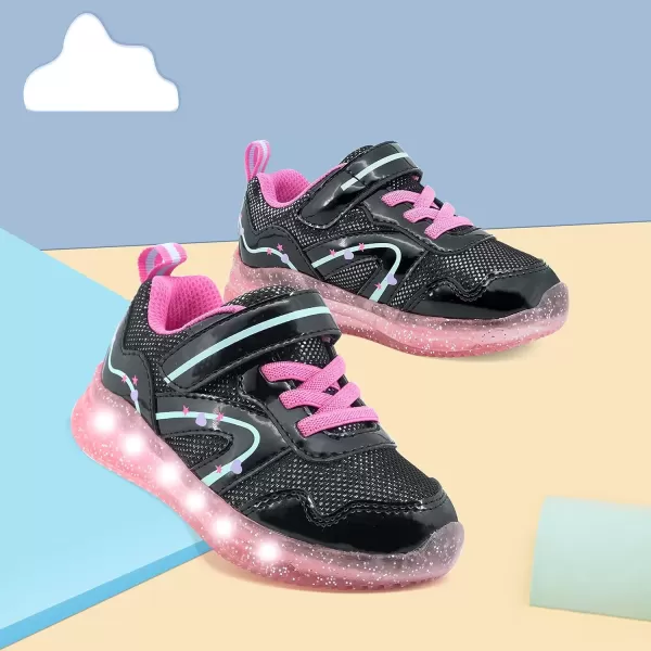 imageLight Up Toddler Boys Girls Shoes LED Flashing Lightweight Tennis Walking Sneakers for Toddler and Little KidToddler Girl Black Light Up Shoes