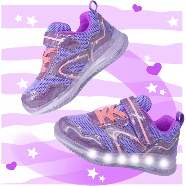 imageLight Up Toddler Boys Girls Shoes LED Flashing Lightweight Tennis Walking Sneakers for Toddler and Little KidToddler Purple Girl Light Up Shoes