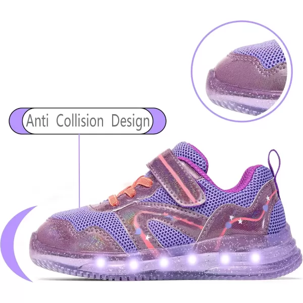 imageLight Up Toddler Boys Girls Shoes LED Flashing Lightweight Tennis Walking Sneakers for Toddler and Little KidToddler Purple Girl Light Up Shoes