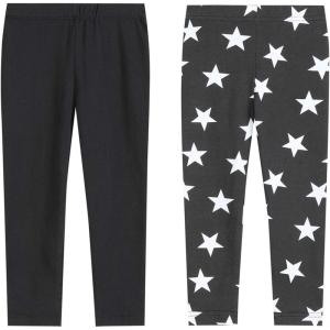 imageFlaryzone Little Girls 2T6T Basic Full Length Soft Stretchy Cotton Tights Leggings 26 Years 2Pack3PackBlackStar2pack