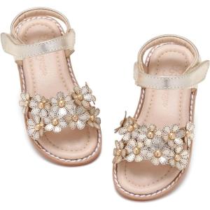 imageFlaryzone Toddler Little Girls Glitter Flower OpenToe Flat Dress Sandals Summer ShoesFm01gold