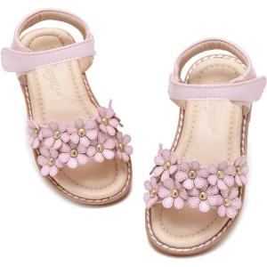 imageFlaryzone Toddler Little Girls Glitter Flower OpenToe Flat Dress Sandals Summer ShoesFm01pink