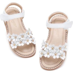 imageFlaryzone Toddler Little Girls Glitter Flower OpenToe Flat Dress Sandals Summer ShoesFm01white