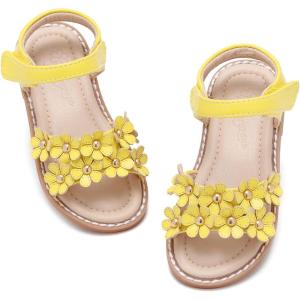 imageFlaryzone Toddler Little Girls Glitter Flower OpenToe Flat Dress Sandals Summer ShoesFm01yellow