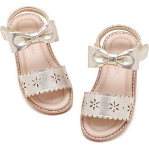 imageFlaryzone Toddler Little Girls Glitter Flower OpenToe Flat Dress Sandals Summer ShoesFm02gold