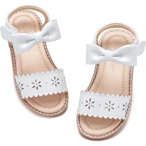 imageFlaryzone Toddler Little Girls Glitter Flower OpenToe Flat Dress Sandals Summer ShoesFm02white