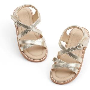 imageFlaryzone Toddler Little Girls Glitter Flower OpenToe Flat Dress Sandals Summer ShoesFm05gold
