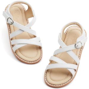 imageFlaryzone Toddler Little Girls Glitter Flower OpenToe Flat Dress Sandals Summer ShoesFm05white