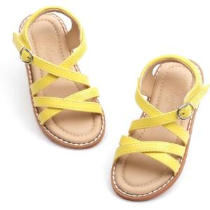 imageFlaryzone Toddler Little Girls Glitter Flower OpenToe Flat Dress Sandals Summer ShoesFm05yellow