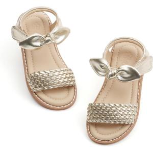 imageFlaryzone Toddler Little Girls Glitter Flower OpenToe Flat Dress Sandals Summer ShoesFm06gold