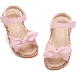 imageFlaryzone Toddler Little Girls Glitter Flower OpenToe Flat Dress Sandals Summer ShoesFm07pink