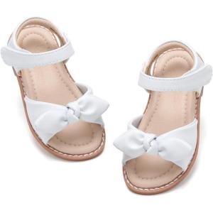 imageFlaryzone Toddler Little Girls Glitter Flower OpenToe Flat Dress Sandals Summer ShoesFm07white