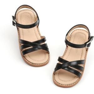 imageFlaryzone Toddler Little Girls Glitter Flower OpenToe Flat Dress Sandals Summer ShoesFr061black