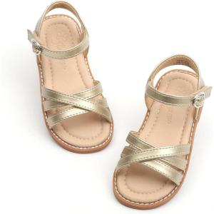 imageFlaryzone Toddler Little Girls Glitter Flower OpenToe Flat Dress Sandals Summer ShoesFr061gold