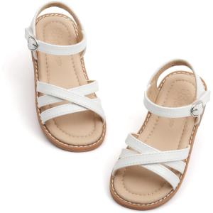 imageFlaryzone Toddler Little Girls Glitter Flower OpenToe Flat Dress Sandals Summer ShoesFr061white