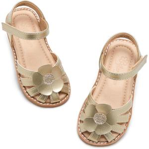 imageFlaryzone Toddler Little Girls Glitter Flower OpenToe Flat Dress Sandals Summer ShoesFr311gold