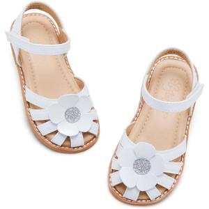 imageFlaryzone Toddler Little Girls Glitter Flower OpenToe Flat Dress Sandals Summer ShoesFr311white