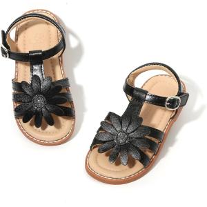 imageFlaryzone Toddler Little Girls Glitter Flower OpenToe Flat Dress Sandals Summer ShoesFr31black