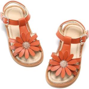 imageFlaryzone Toddler Little Girls Glitter Flower OpenToe Flat Dress Sandals Summer ShoesFr31brown