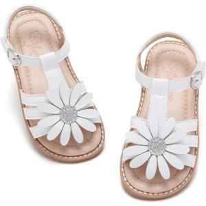 imageFlaryzone Toddler Little Girls Glitter Flower OpenToe Flat Dress Sandals Summer ShoesFr31white