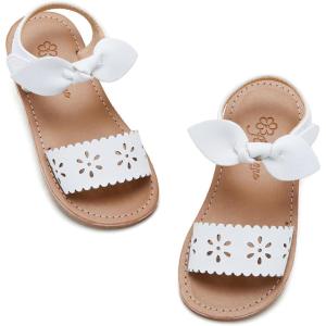 imageFlaryzone Toddler Little Girls Glitter Flower OpenToe Flat Dress Sandals Summer ShoesFr33white