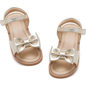 imageFlaryzone Toddler Little Girls Glitter Flower OpenToe Flat Dress Sandals Summer ShoesFr372gold