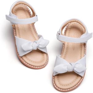 imageFlaryzone Toddler Little Girls Glitter Flower OpenToe Flat Dress Sandals Summer ShoesNfm07white
