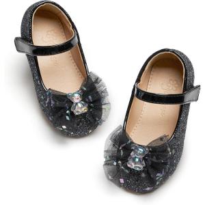 imageFlaryzone ToddlerLittle Girls Ballerina Flat Mary Jane Princess Dress Shoes  Wedding School PartyBlackfm16