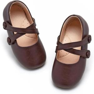 imageFlaryzone ToddlerLittle Girls Ballerina Flat Mary Jane Princess Dress Shoes  Wedding School PartyBrownfr381
