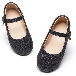 imageFlaryzone ToddlerLittle Girls Ballerina Flat Mary Jane Princess Dress Shoes  Wedding School PartyGlitter Blackfh26