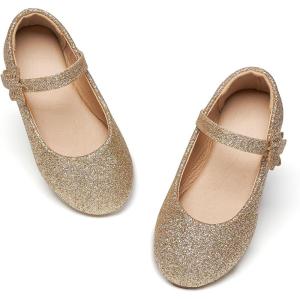 imageFlaryzone ToddlerLittle Girls Ballerina Flat Mary Jane Princess Dress Shoes  Wedding School PartyGlitter Goldfh26