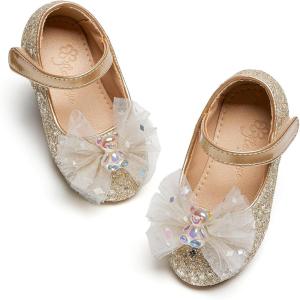 imageFlaryzone ToddlerLittle Girls Ballerina Flat Mary Jane Princess Dress Shoes  Wedding School PartyGoldfm16