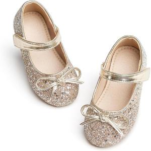 imageFlaryzone ToddlerLittle Girls Ballerina Flat Mary Jane Princess Dress Shoes  Wedding School PartyGoldfm19