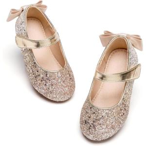 imageFlaryzone ToddlerLittle Girls Ballerina Flat Mary Jane Princess Dress Shoes  Wedding School PartyGoldfm20