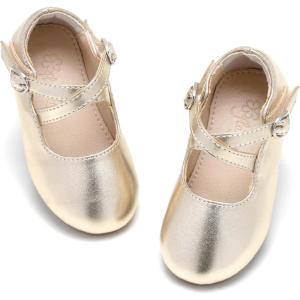 imageFlaryzone ToddlerLittle Girls Ballerina Flat Mary Jane Princess Dress Shoes  Wedding School PartyGoldfr11
