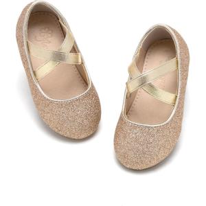 imageFlaryzone ToddlerLittle Girls Ballerina Flat Mary Jane Princess Dress Shoes  Wedding School PartyGoldfr22