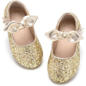 imageFlaryzone ToddlerLittle Girls Ballerina Flat Mary Jane Princess Dress Shoes  Wedding School PartyGoldfr28