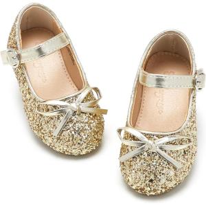 imageFlaryzone ToddlerLittle Girls Ballerina Flat Mary Jane Princess Dress Shoes  Wedding School PartyGoldfr29