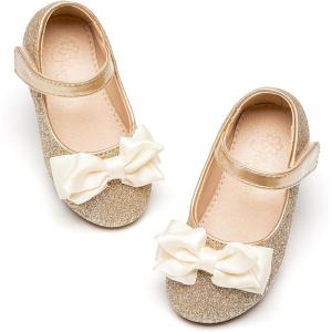 imageFlaryzone ToddlerLittle Girls Ballerina Flat Mary Jane Princess Dress Shoes  Wedding School PartyGoldfr385