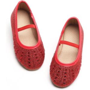 imageFlaryzone ToddlerLittle Girls Ballerina Flat Mary Jane Princess Dress Shoes  Wedding School PartyRedfh22