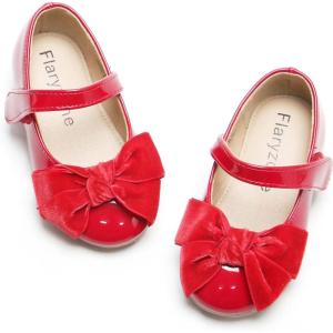 imageFlaryzone ToddlerLittle Girls Ballerina Flat Mary Jane Princess Dress Shoes  Wedding School PartyRedfr18