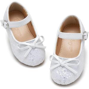 imageFlaryzone ToddlerLittle Girls Ballerina Flat Mary Jane Princess Dress Shoes  Wedding School PartyWhitefr29