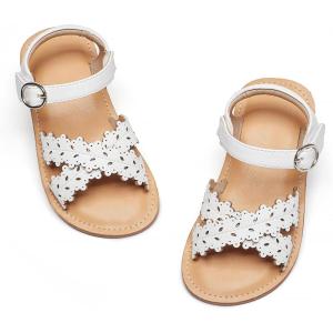 imageFlaryzone Girls Sandals Open Toe Summer Flats Dress Sandals Shoes ToddlerLittle KidFa33white