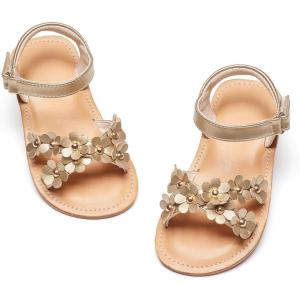 imageFlaryzone Girls Sandals Open Toe Summer Flats Dress Sandals Shoes ToddlerLittle KidFa35gold
