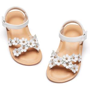 imageFlaryzone Girls Sandals Open Toe Summer Flats Dress Sandals Shoes ToddlerLittle KidFa35white