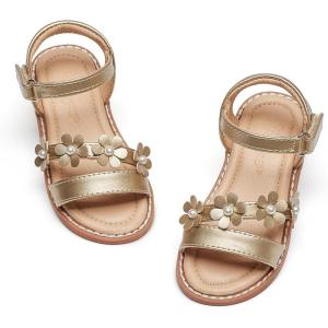 imageFlaryzone Girls Sandals Open Toe Summer Flats Dress Sandals Shoes ToddlerLittle KidFa37gold